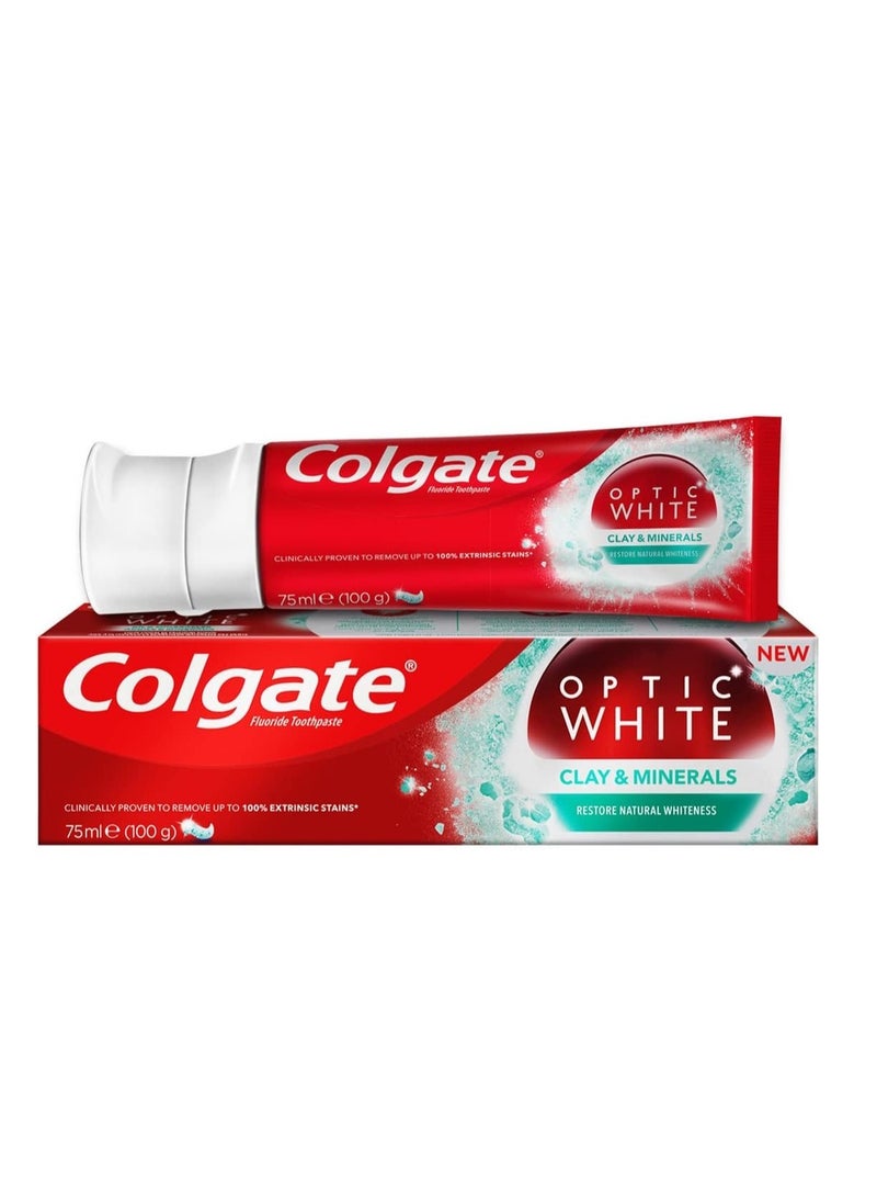 Colgate 3 Piece Set Optic White Clay and Minerals Remove Stains and Restore Natural Whiteness Mint 3X75 ml - Image 2
