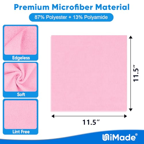 UNIMADE Microfiber Cleaning Cloth 10 Pack Reusable Microfiber Towels for Cars Lint Free Cleaning Shop Towel Rags for Home Kitchen Automotive Bar Mechanic Restaurant Garage 115x 115 Pink - Image 3