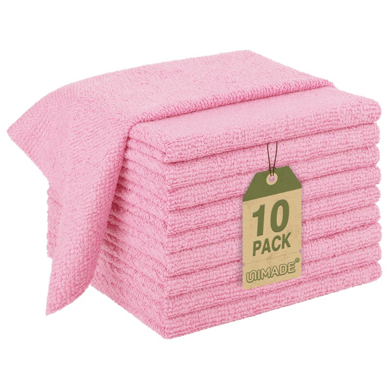 UNIMADE Microfiber Cleaning Cloth 10 Pack Reusable Microfiber Towels for Cars Lint Free Cleaning Shop Towel Rags for Home Kitchen Automotive Bar Mechanic Restaurant Garage 115x 115 Pink - Image 2