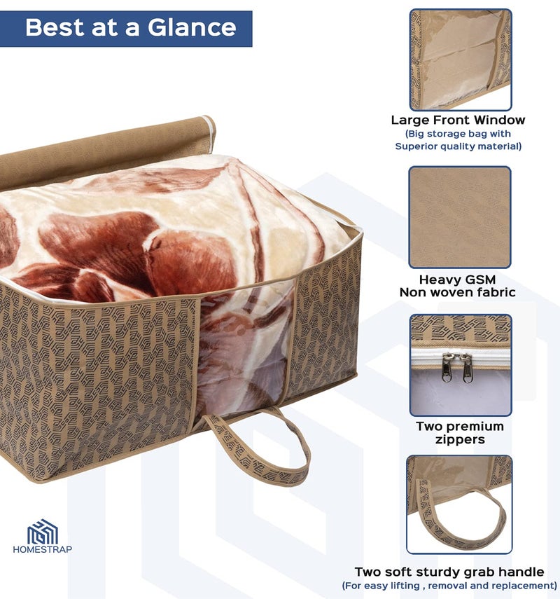 Homestrap Printed Underbed Storage Bag/Organizer/Blanket Cover (Beige|Pack of 5) - Image 5