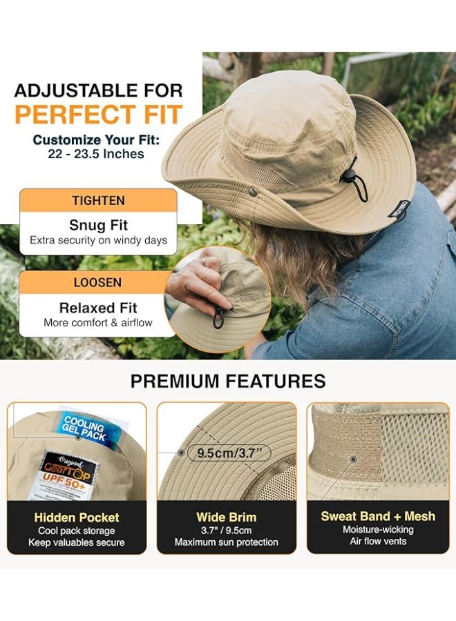 GearTOP Safari Hat for Men Sun Hats for Women UV Protection UPF 50+ Fishing, Gardening, Hiking Hat (22-23 1/2") Khaki - Image 4