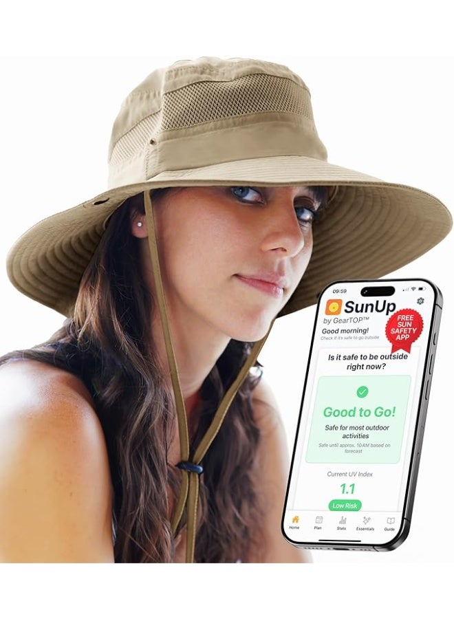 GearTOP Safari Hat for Men Sun Hats for Women UV Protection UPF 50+ Fishing, Gardening, Hiking Hat (22-23 1/2") Khaki - Image 1