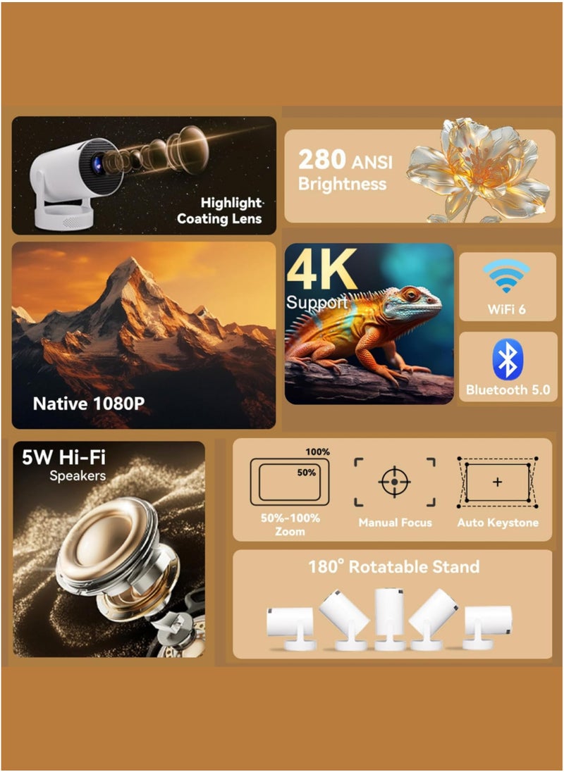 Generic Portable Projector Pocket 5G WIFI Android11.0 Support 130 Inches Home Theater Full HD 1080P for Indoor Outdoor Home Birthday Gift Compatible with TV Stick/HDMI/USB/PS5/iOS/PS4  - Image 3