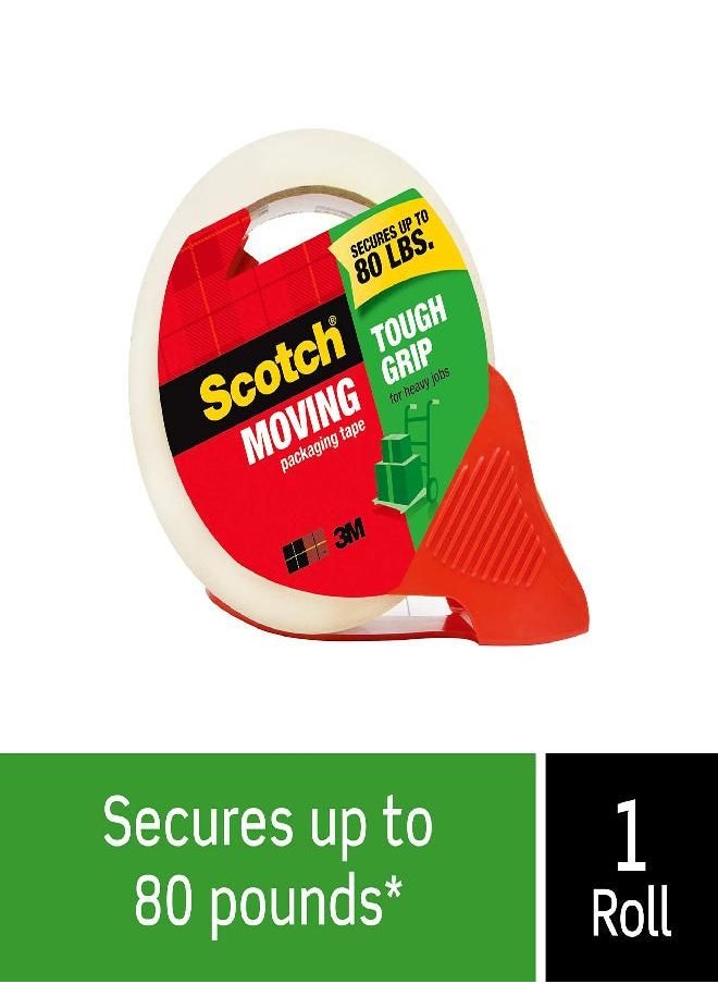 Scotch  Scotch Tough Grip Moving Packaging Tape, 1.88" x 54.6 yd, Strong Hold on All Box Types Including Recycled, Secures Boxes up to 80 lbs, 1.88" x 54.6 yd, 3" Core, Clear, 1 Dispensered Roll (3500-RD)  - Image 1