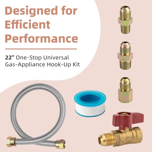 ArrogantF 22'' One-Stop Universal Gas-Appliance Hook-Up Kit With A Shut-Off Valve Compatible with Mr. Heater F271239 Unvented Wall Mount Heaters,Gas Line Kit fit for ProCom Dual Fuel Stove & More Gas Power - Image 2