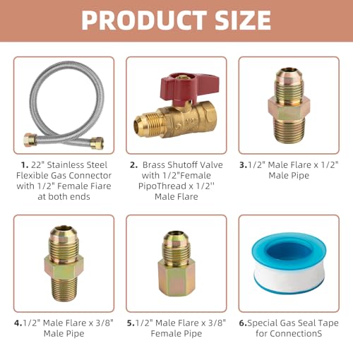 ArrogantF 22'' One-Stop Universal Gas-Appliance Hook-Up Kit With A Shut-Off Valve Compatible with Mr. Heater F271239 Unvented Wall Mount Heaters,Gas Line Kit fit for ProCom Dual Fuel Stove & More Gas Power - Image 3