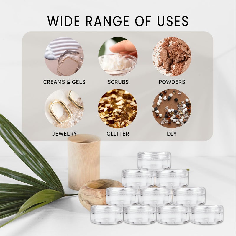 Pana 50 جرة أكريليك شفافة دائرية فارغة سعة 5 جرام - حاويات خالية من BPA لمستحضرات التجميل، اللوشن، الكريم، المكياج، الخرز، ظلال العيون، الأحجار الكريمة، العينات، الأواني، 5 جرام/5 مل (غطاء شفاف (50 جرة) - Image 4