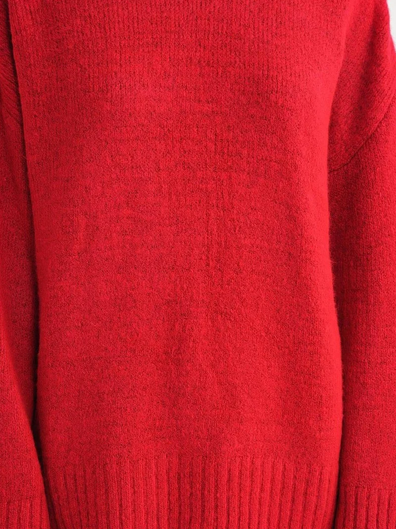 Mixray Red Mixray Oversized Ribbed Knit Sweater with Crew Neck for Women | Best Price UAE