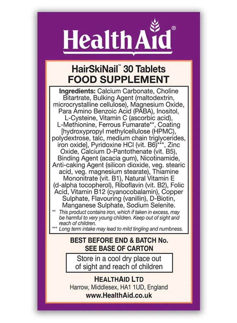 HealthAid Hair skin Nail 30 Tablets - Image 2