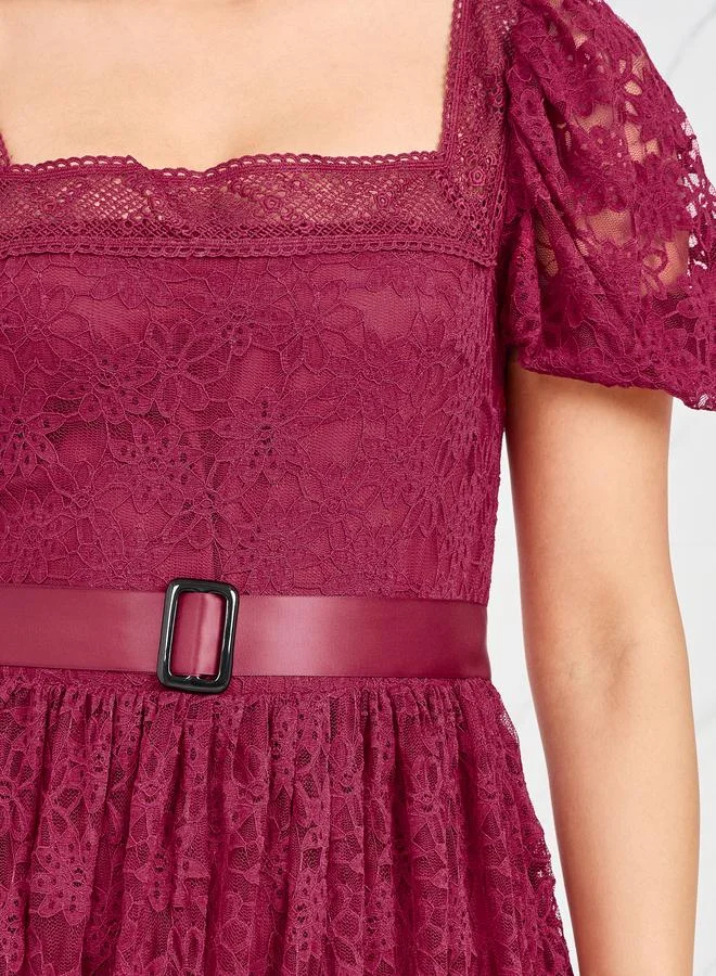 Styli Lace Belted Maxi Dress