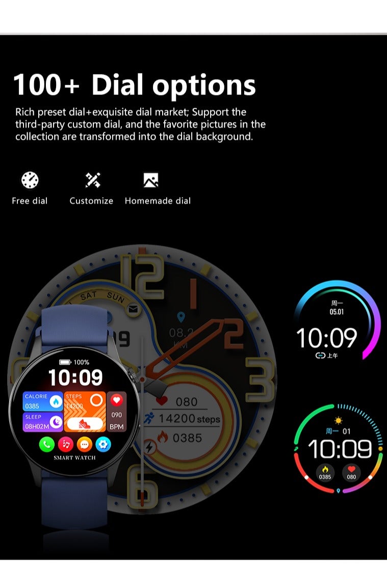 Smart Watch AMOLED Display Bluetooth Compatible Call Temperature Blood Pressure Sleep Monitoring Watch Blood Glucose Monitoring BLUE - Image 5