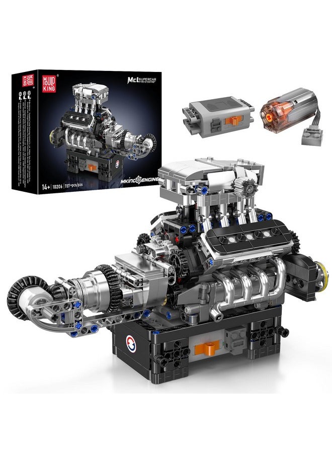 mould king Mould King V8 Engine Building Blocks Sets, V8 Engine Model kit That Run, Build Your Own STEM Model Engine, 8-Cylinder Car Engine Building Engineering Toys for Kids/Adults Collections(737+PCS)  - Image 1