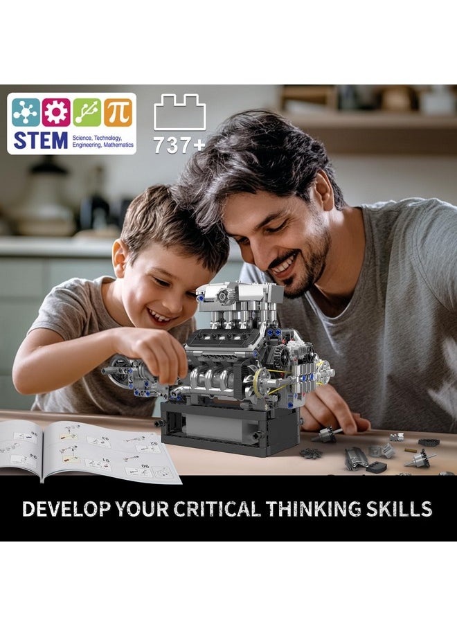 mould king Mould King V8 Engine Building Blocks Sets, V8 Engine Model kit That Run, Build Your Own STEM Model Engine, 8-Cylinder Car Engine Building Engineering Toys for Kids/Adults Collections(737+PCS)  - Image 5