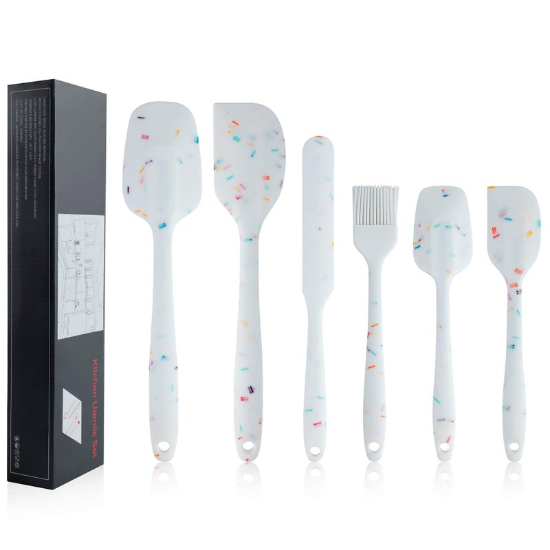 Shebaking Silicone Spatula Set 6 Piece Heat Resistant Rubber Spatulas Set for Baking Cooking and Mixing Kitchen Utensils Seamless One Piece Spatula with Stainless Steel Core Nonstick Dishwasher Safe - Image 1