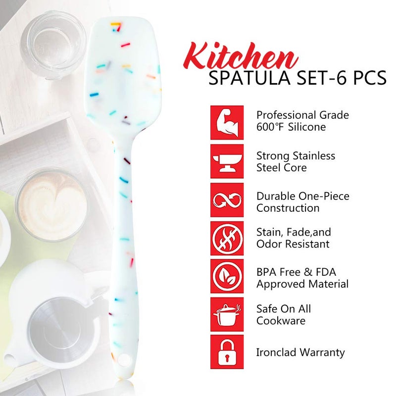 Shebaking Silicone Spatula Set 6 Piece Heat Resistant Rubber Spatulas Set for Baking Cooking and Mixing Kitchen Utensils Seamless One Piece Spatula with Stainless Steel Core Nonstick Dishwasher Safe - Image 4
