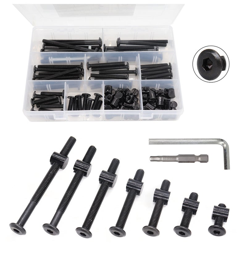 binifiMux Baby Bed Crib Screws Hardware Replacement Kit Binifimux 100Pcs M6X15Mm/25Mm/35Mm/45Mm/55Mm/65Mm/75Mm Black Hex Drive Socket Cap Screws Barrel Nuts Assortment Kit For Beds Chairs Furniture - Image 1