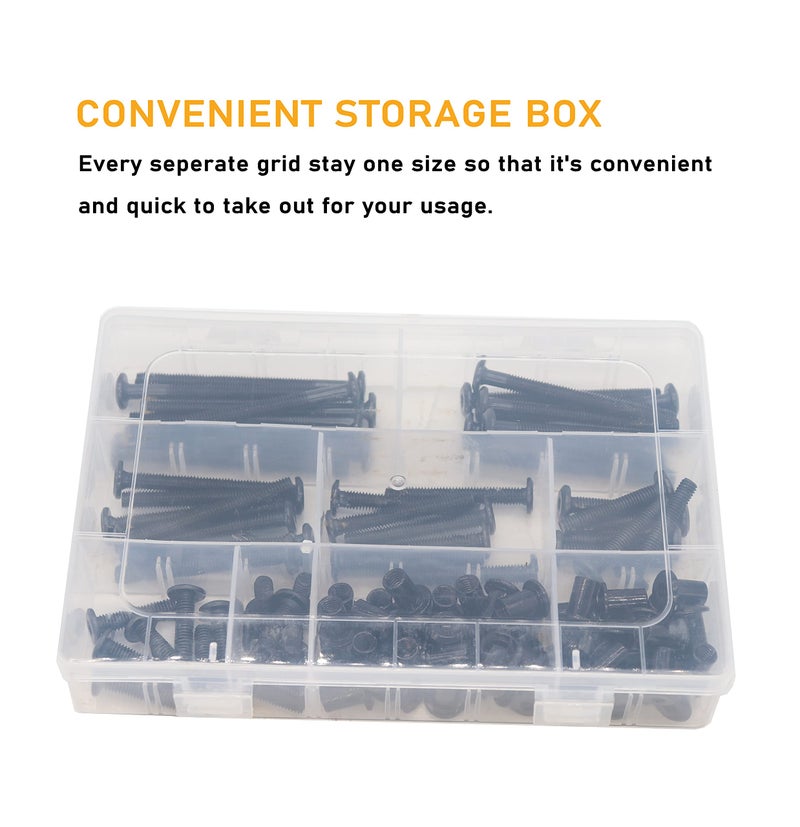 binifiMux Baby Bed Crib Screws Hardware Replacement Kit Binifimux 100Pcs M6X15Mm/25Mm/35Mm/45Mm/55Mm/65Mm/75Mm Black Hex Drive Socket Cap Screws Barrel Nuts Assortment Kit For Beds Chairs Furniture - Image 4