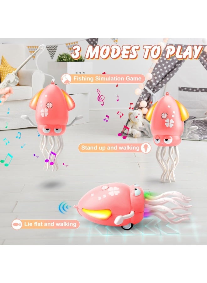ST ZONE Squid Dance Electric Dancing Octopus Toy with LED Light & Music, Smart Crawling Baby Toy with Automatic Evasion, Fishing Rod & Tentacle Moves, Fun Tummy Time Toy for Kids & Toddlers - Image 2