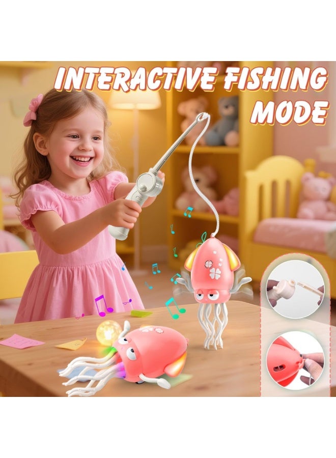 ST ZONE Squid Dance Electric Dancing Octopus Toy with LED Light & Music, Smart Crawling Baby Toy with Automatic Evasion, Fishing Rod & Tentacle Moves, Fun Tummy Time Toy for Kids & Toddlers - Image 4
