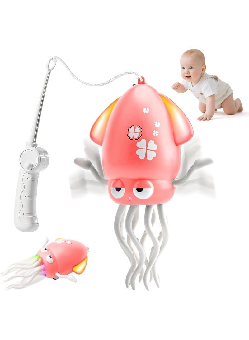 ST ZONE Squid Dance Electric Dancing Octopus Toy with LED Light & Music, Smart Crawling Baby Toy with Automatic Evasion, Fishing Rod & Tentacle Moves, Fun Tummy Time Toy for Kids & Toddlers - Image 1