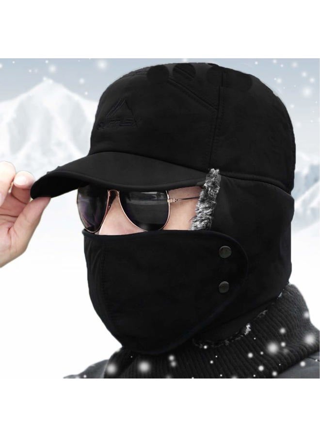 Clobeau Women Men Ear Flaps Hat Aviator Winter Warm Trapper Hat Snow Ski Cycling Caps, Black, XX-Large-3X-Large - Image 2