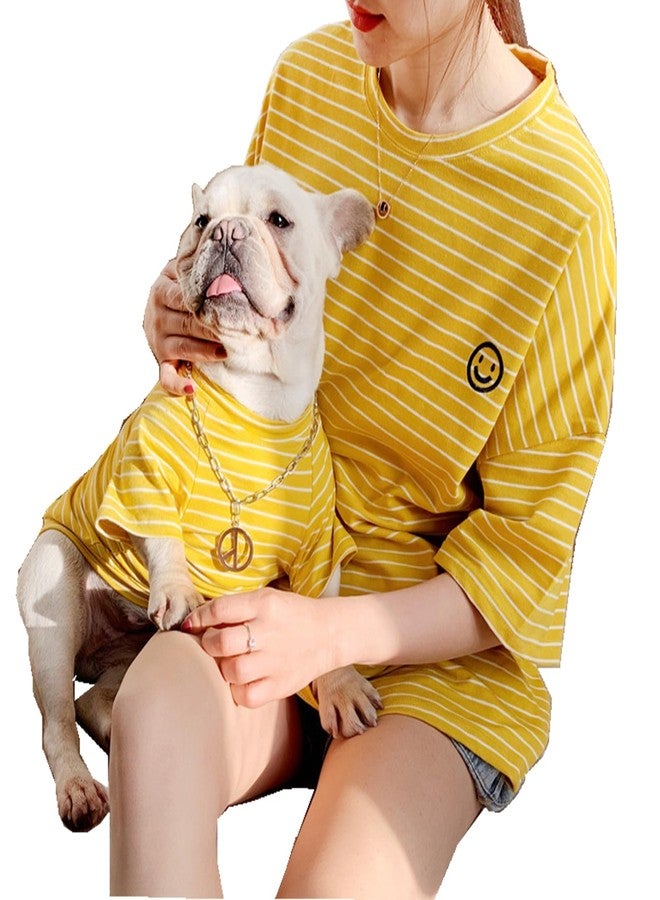 Wiz BBQT Matching Dog and Owner Clothes,Yellow Striped Women Shirt Short Sleeve,Cotton Women Summer Shirt Crewneck,Casual Summer Tops Loose Fit(Owner S) - Image 1