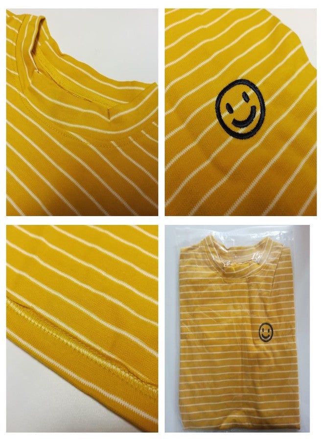 Wiz BBQT Matching Dog and Owner Clothes,Yellow Striped Women Shirt Short Sleeve,Cotton Women Summer Shirt Crewneck,Casual Summer Tops Loose Fit(Owner S) - Image 3