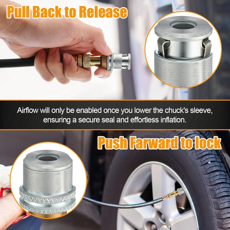 Dreyoo Air Chuck for Tires, Anti Leakage Lock on Air Chuck 1/4'' FNPT Locking Tire Inflator Chuck Quick Connector Lock Air Chuck Heavy Duty Brass Tire Chuck Closed Flow for Air Compressor (4 Pack) - Image 4