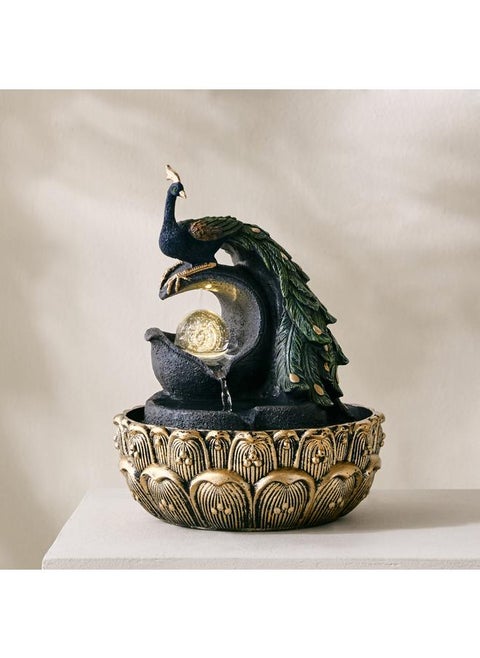 Peacock Fountain With Rolling Ball And Led Light 20X20X26 Cm