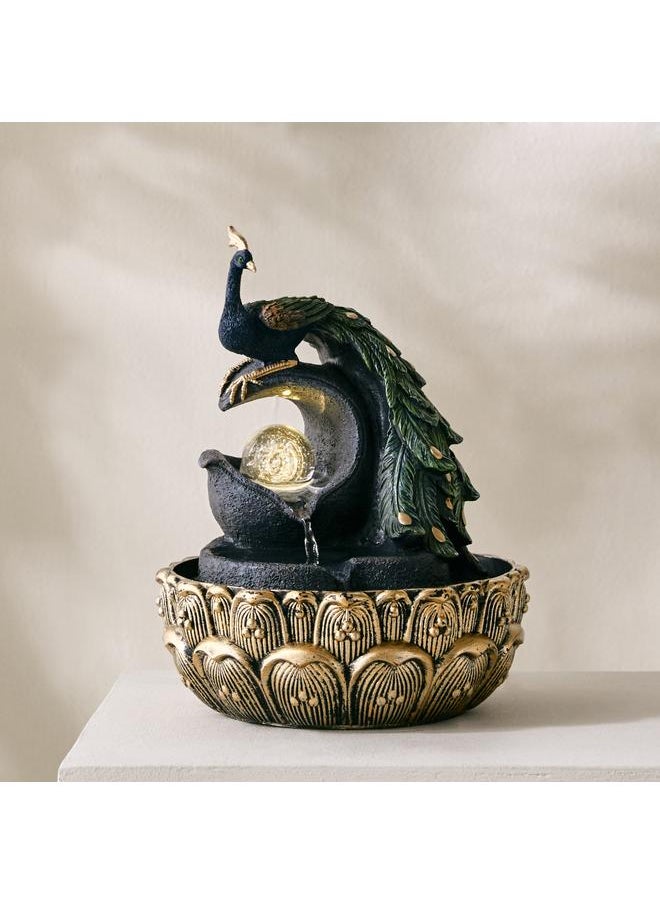Peacock Fountain With Rolling Ball And Led Light 20X20X26 Cm