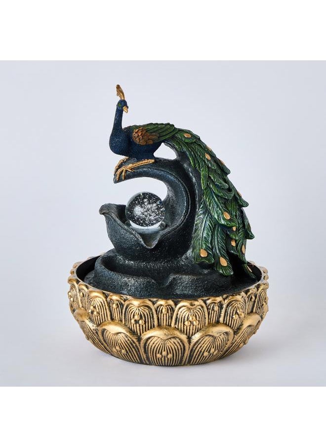 Peacock Fountain With Rolling Ball And Led Light 20X20X26 Cm