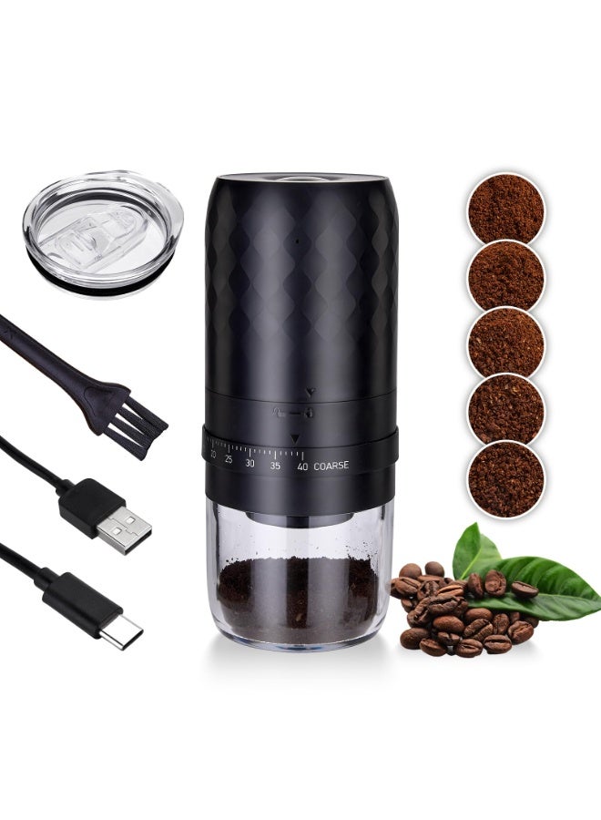 ميرتيب مطحنة قهوة كهربائية محمولة مع 40 إعداد طحن قابل للتعديل، طاحونة حبوب البن ذات ريشة مخروطية قابلة لإعادة الشحن، فرشة تنظيف، غطاء كوب القهوة المطحونة، للاستخدام المنزلي والسفر والتخييم - Image 1