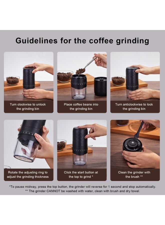 ميرتيب مطحنة قهوة كهربائية محمولة مع 40 إعداد طحن قابل للتعديل، طاحونة حبوب البن ذات ريشة مخروطية قابلة لإعادة الشحن، فرشة تنظيف، غطاء كوب القهوة المطحونة، للاستخدام المنزلي والسفر والتخييم - Image 5