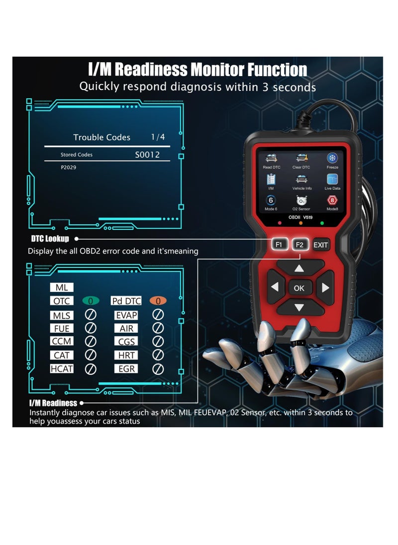 Excefore - أداة تشخيص الماسح الضوئي OBD2، قارئ رمز فحص المحرك، الماسح الضوئي OBD2 مع إعادة الضبط، الوضع 6، الوضع 8 والاستعداد للفحص، أداة فحص تشخيص السيارة مع ضوء فحص المحرك التلقائي، لجميع سيارات OBDII بعد عام 1996 - Image 1