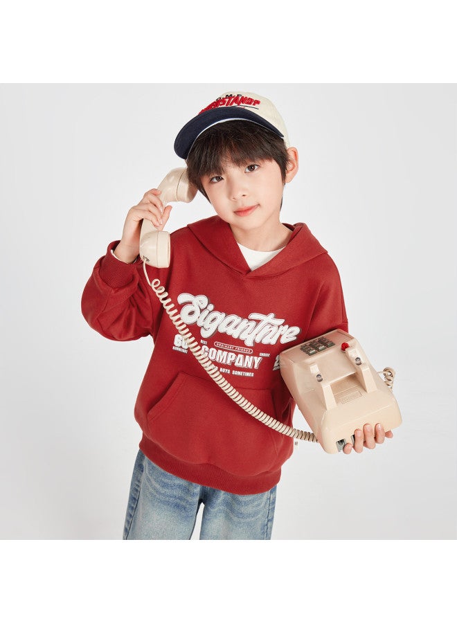 KANGAROO Pocket】boys' Casual Sportswear Hoodie, 2025 Spring American Letter Print Top For Toddlers And Older Children - Image 4