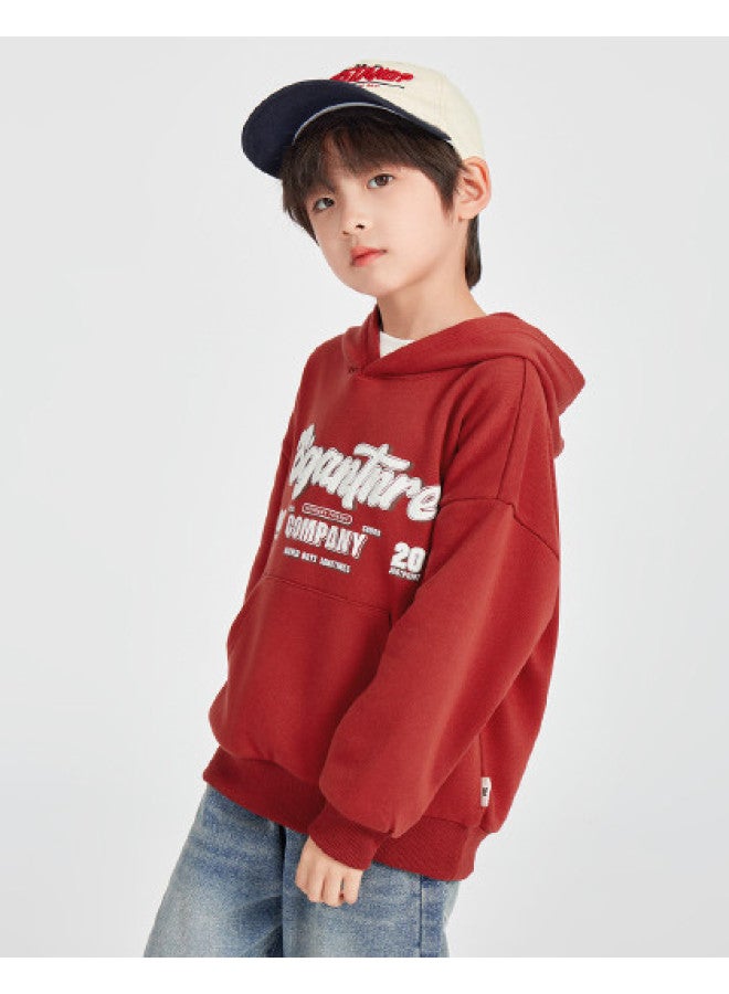 KANGAROO Pocket】boys' Casual Sportswear Hoodie, 2025 Spring American Letter Print Top For Toddlers And Older Children - Image 1