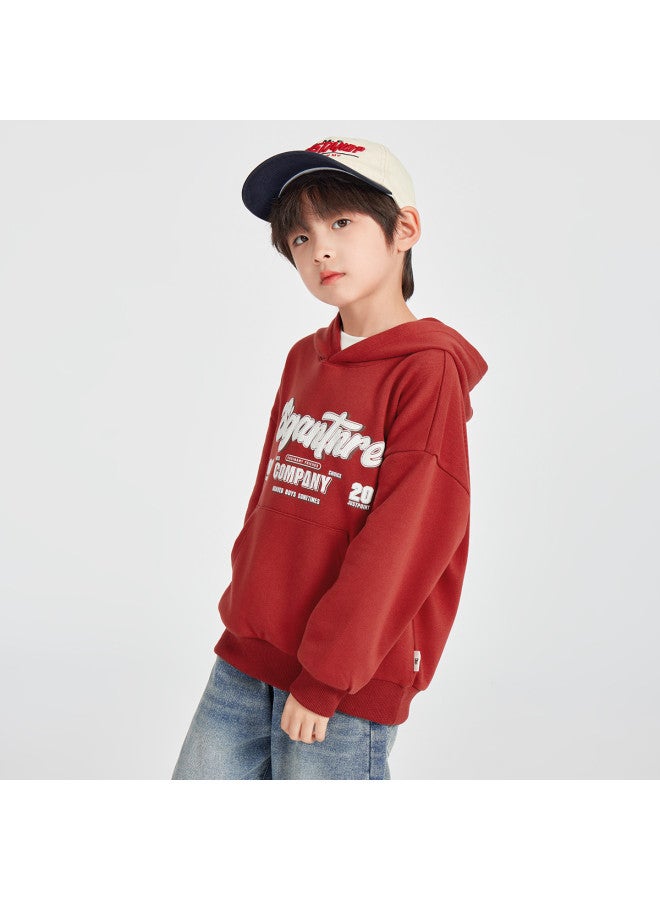 KANGAROO Pocket】boys' Casual Sportswear Hoodie, 2025 Spring American Letter Print Top For Toddlers And Older Children - Image 2
