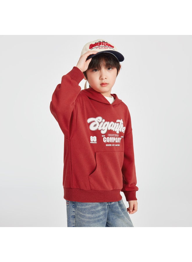 KANGAROO Pocket】boys' Casual Sportswear Hoodie, 2025 Spring American Letter Print Top For Toddlers And Older Children - Image 3