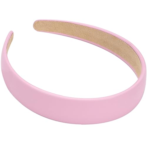 WantGor 1 Inch PU Leather Headband Wide Padded Hairband Fashion Hair Bands Cute Womens Headbands Holiday DIY Hair Accessories Pink - Image 1