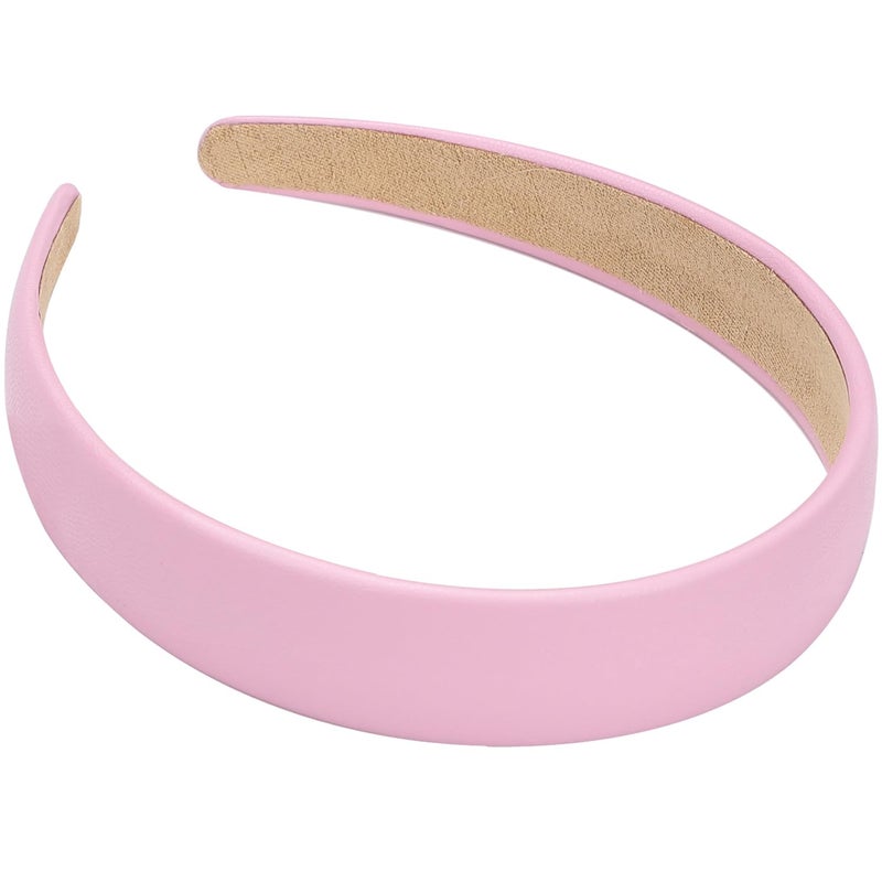 WantGor 1 Inch PU Leather Headband Wide Padded Hairband Fashion Hair Bands Cute Womens Headbands Holiday DIY Hair Accessories Pink - Image 3