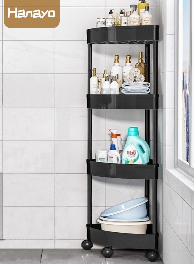 Hanayo 4-Tier Acrylic Rolling Utility Cart with Handle Storage and Organization Rrolley and Organizer Multi-Functional Storage Trolley for Office Living Room Kitchen Movable Storage Organizer with Wheels(Black) - Image 1