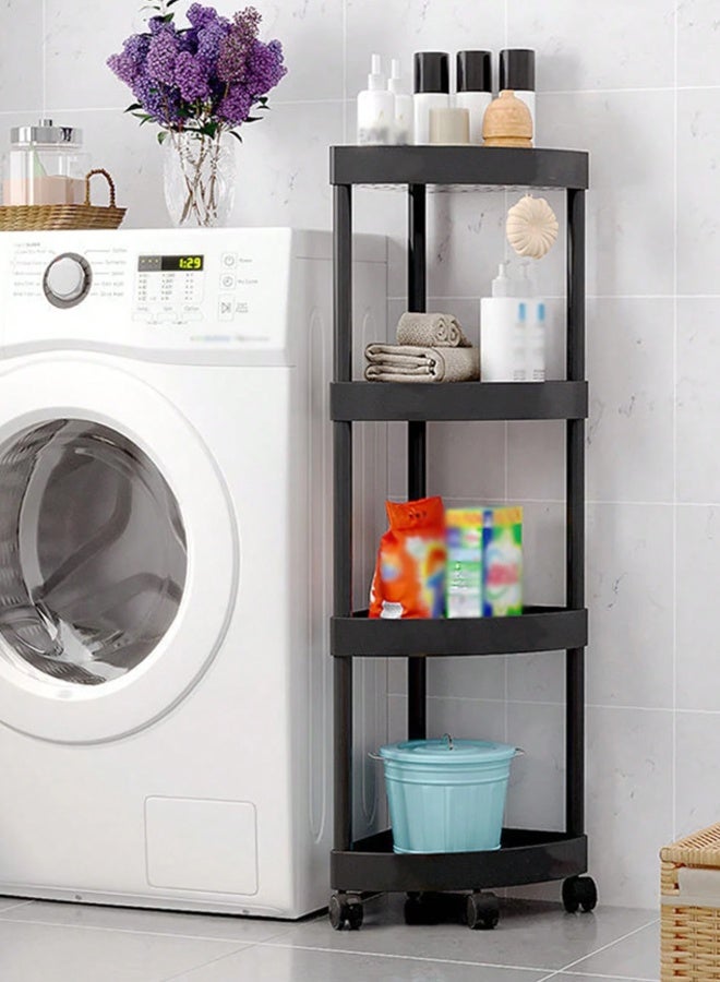 Hanayo 4-Tier Acrylic Rolling Utility Cart with Handle Storage and Organization Rrolley and Organizer Multi-Functional Storage Trolley for Office Living Room Kitchen Movable Storage Organizer with Wheels(Black) - Image 4