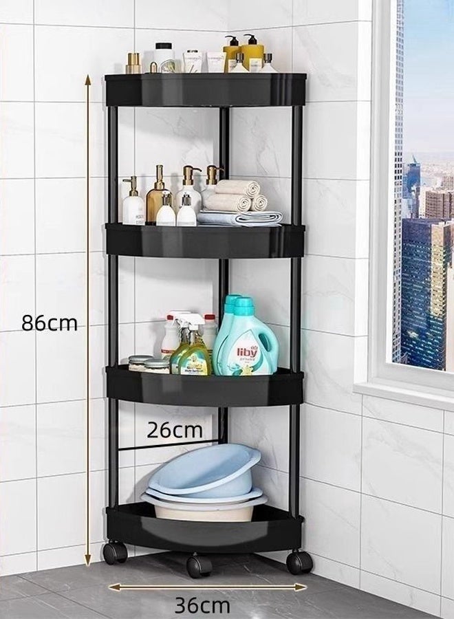 Hanayo 4-Tier Acrylic Rolling Utility Cart with Handle Storage and Organization Rrolley and Organizer Multi-Functional Storage Trolley for Office Living Room Kitchen Movable Storage Organizer with Wheels(Black) - Image 5