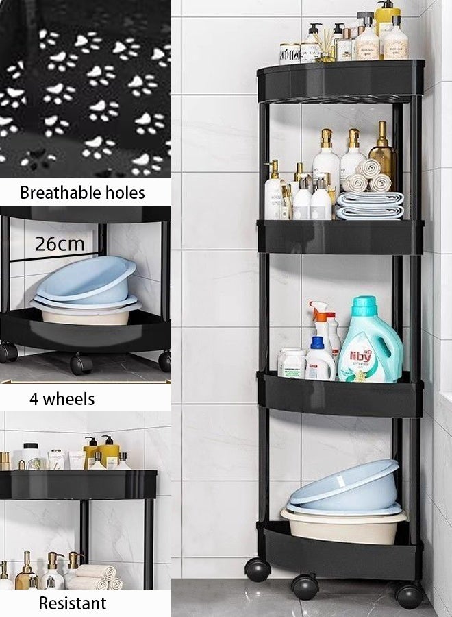 Hanayo 4-Tier Acrylic Rolling Utility Cart with Handle Storage and Organization Rrolley and Organizer Multi-Functional Storage Trolley for Office Living Room Kitchen Movable Storage Organizer with Wheels(Black) - Image 3