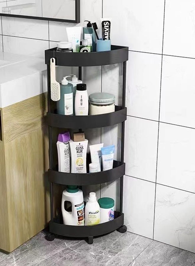 Hanayo 4-Tier Acrylic Rolling Utility Cart with Handle Storage and Organization Rrolley and Organizer Multi-Functional Storage Trolley for Office Living Room Kitchen Movable Storage Organizer with Wheels(Black) - Image 2