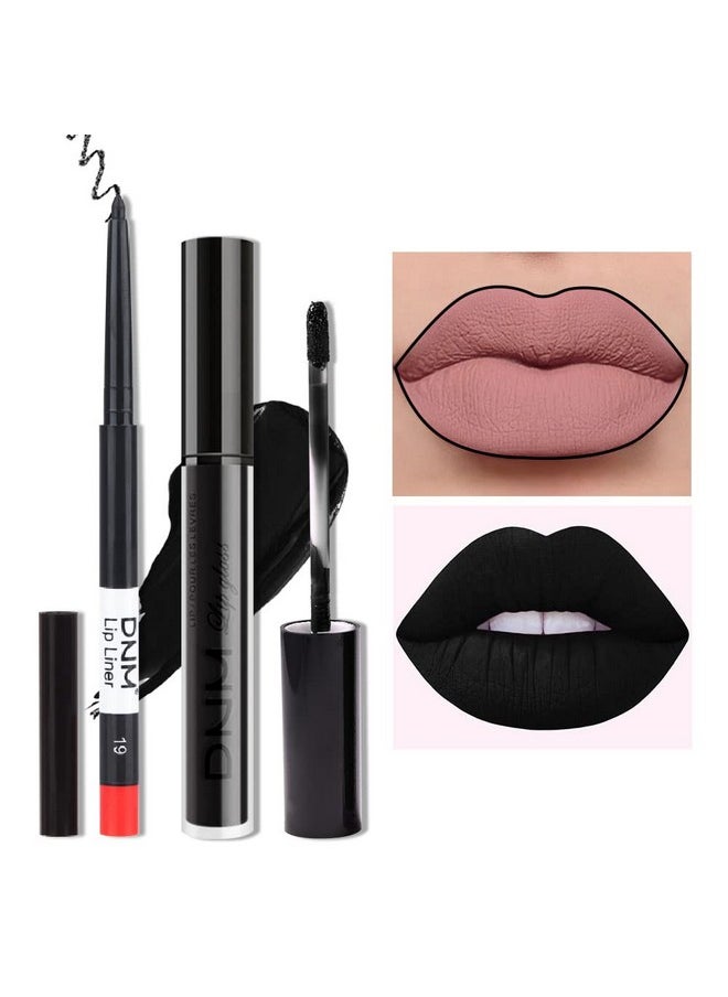 AMY'S DIARY 2Pcs Black Matte Lip Liner And Lipstick Makeup Set, Black Lip Stain And Lip Liner Long Lasting Waterproof Set Dark Lipstick&Lip Liner Make Up Lipstick Matte With Lip Liner Kit (19)  - Image 1