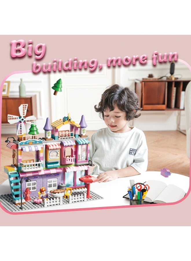 FEELO Girls Villa Big Building Blocks Set | 216 Pieces | Easy-to-Assemble Construction Toy | Encourages Creativity, Hands-on Ability & Parent-Child Interaction | Pink Townhouse Dollhouse with Windows - Image 5