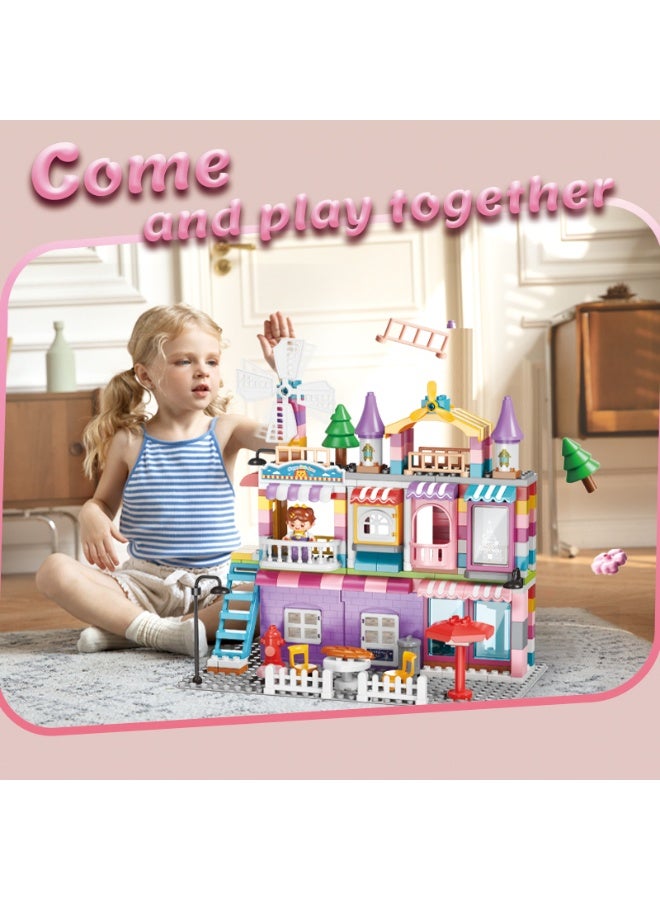 FEELO Girls Villa Big Building Blocks Set | 216 Pieces | Easy-to-Assemble Construction Toy | Encourages Creativity, Hands-on Ability & Parent-Child Interaction | Pink Townhouse Dollhouse with Windows - Image 4