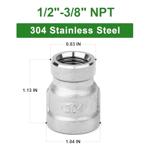 TAISHER 5PCS 304 Stainless Steel Cast Pipe Fitting Reducer Coupling 12 x 38 NPT Female Threaded - Image 3