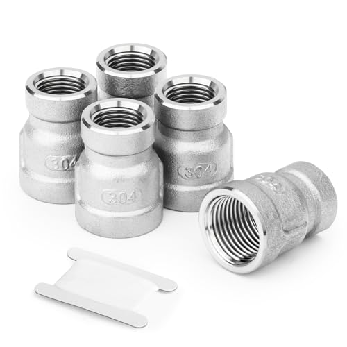 TAISHER 5PCS 304 Stainless Steel Cast Pipe Fitting Reducer Coupling 12 x 38 NPT Female Threaded - Image 1